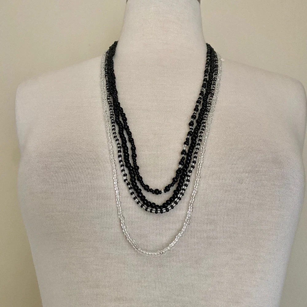 Layered Black and Silver Beaded Necklace